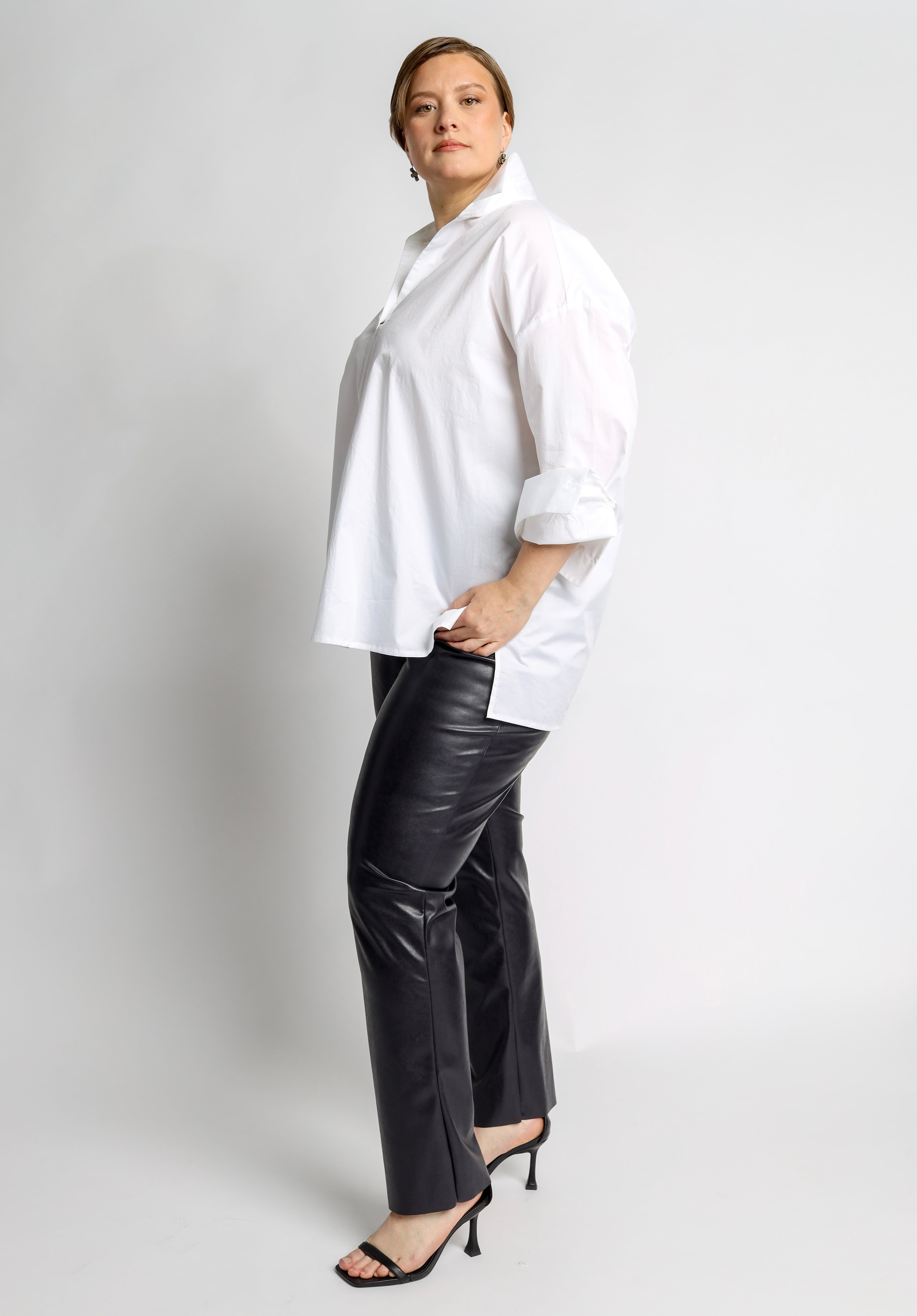 Cello Faux Leather Trousers in Aubergine-Black