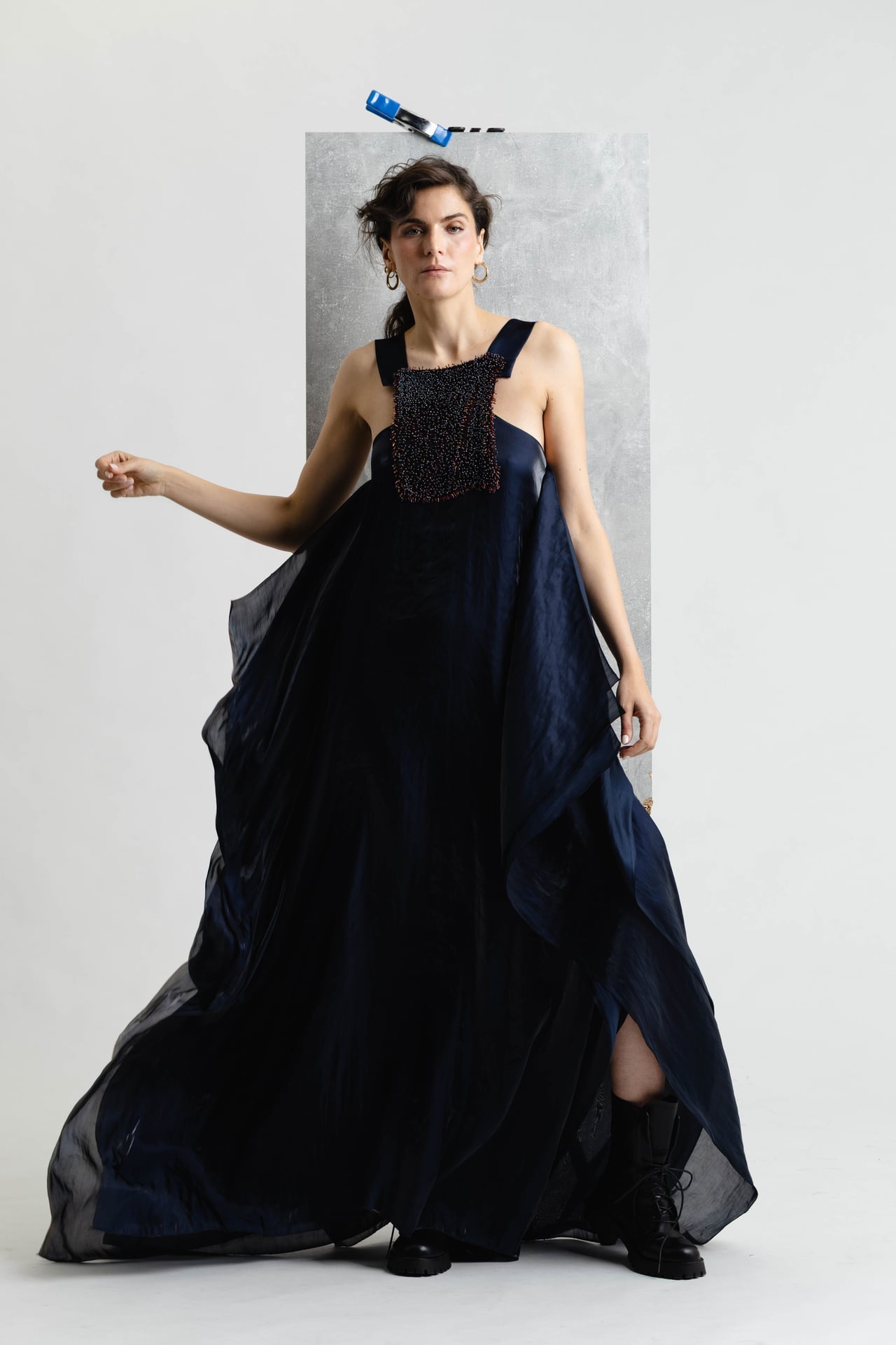 Anastasia Dress in Silk-Metal Chiffon