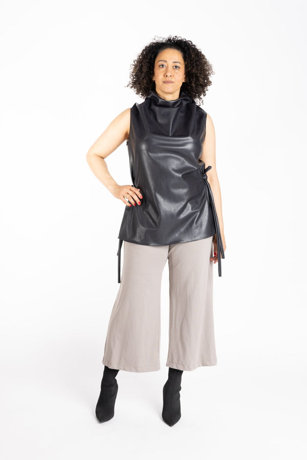 Cadenza Faux Leather Top in Aubergine-Black